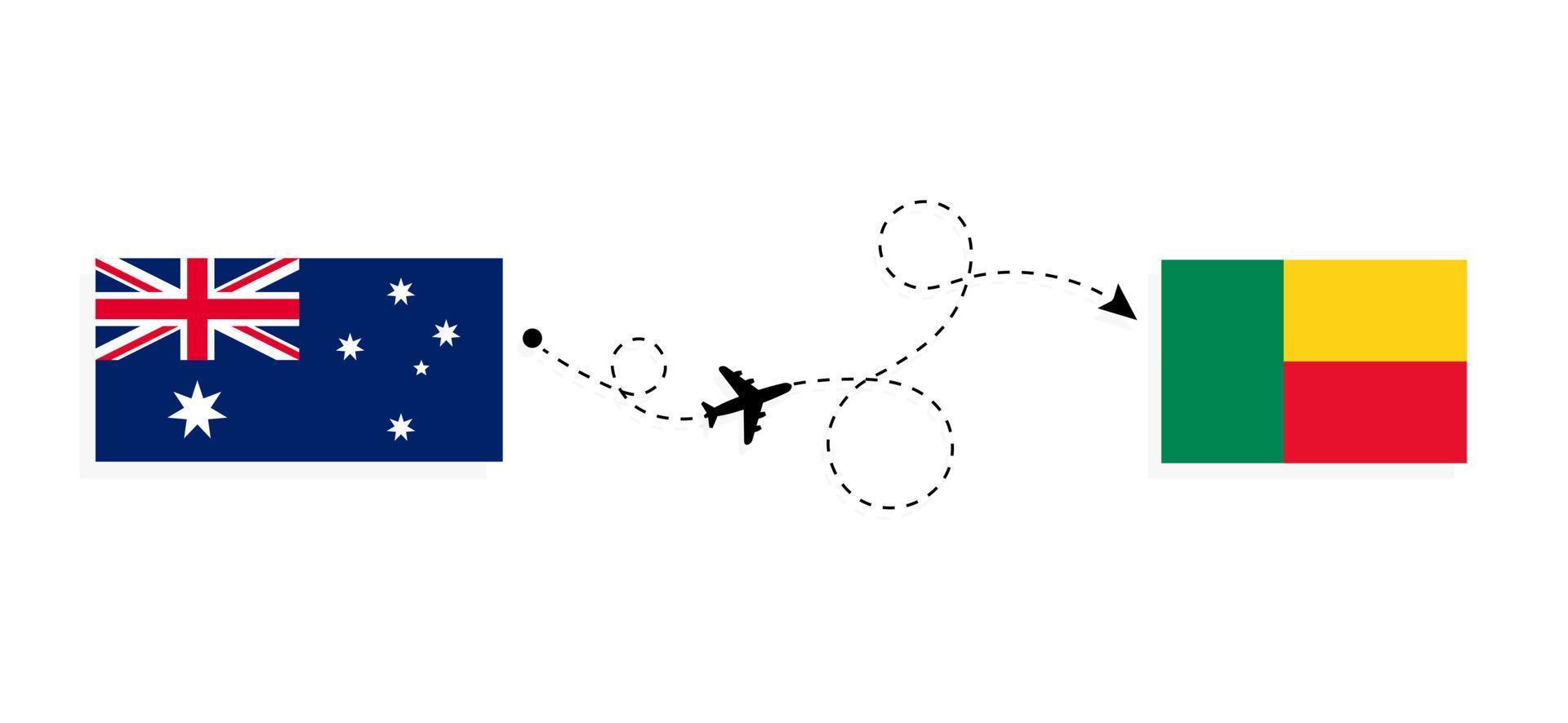 flyg och resor från Australien till Benin med resekoncept för passagerarflygplan vektor