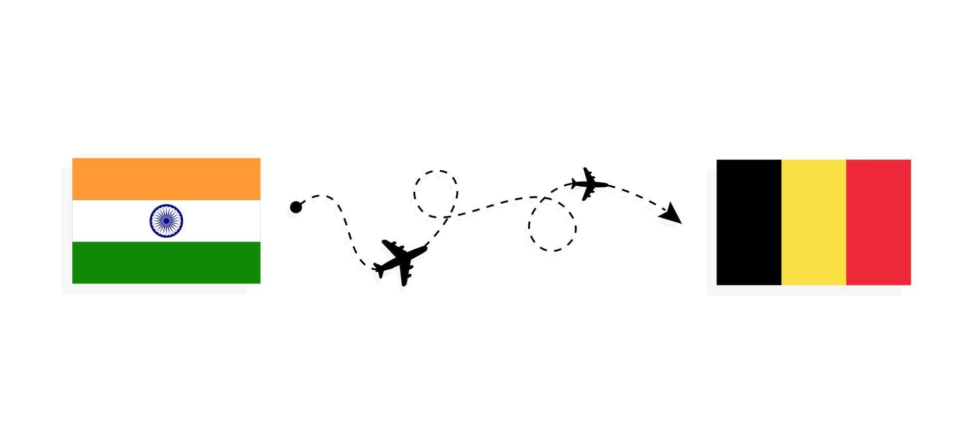 flyg och resor från Indien till Belgien med passagerarflygplan vektor