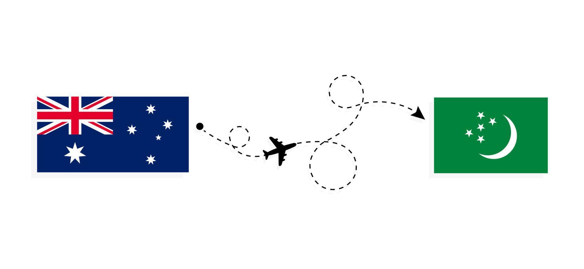 Flug und Reise von Australien nach Turkmenistan mit dem Reisekonzept für Passagierflugzeuge vektor