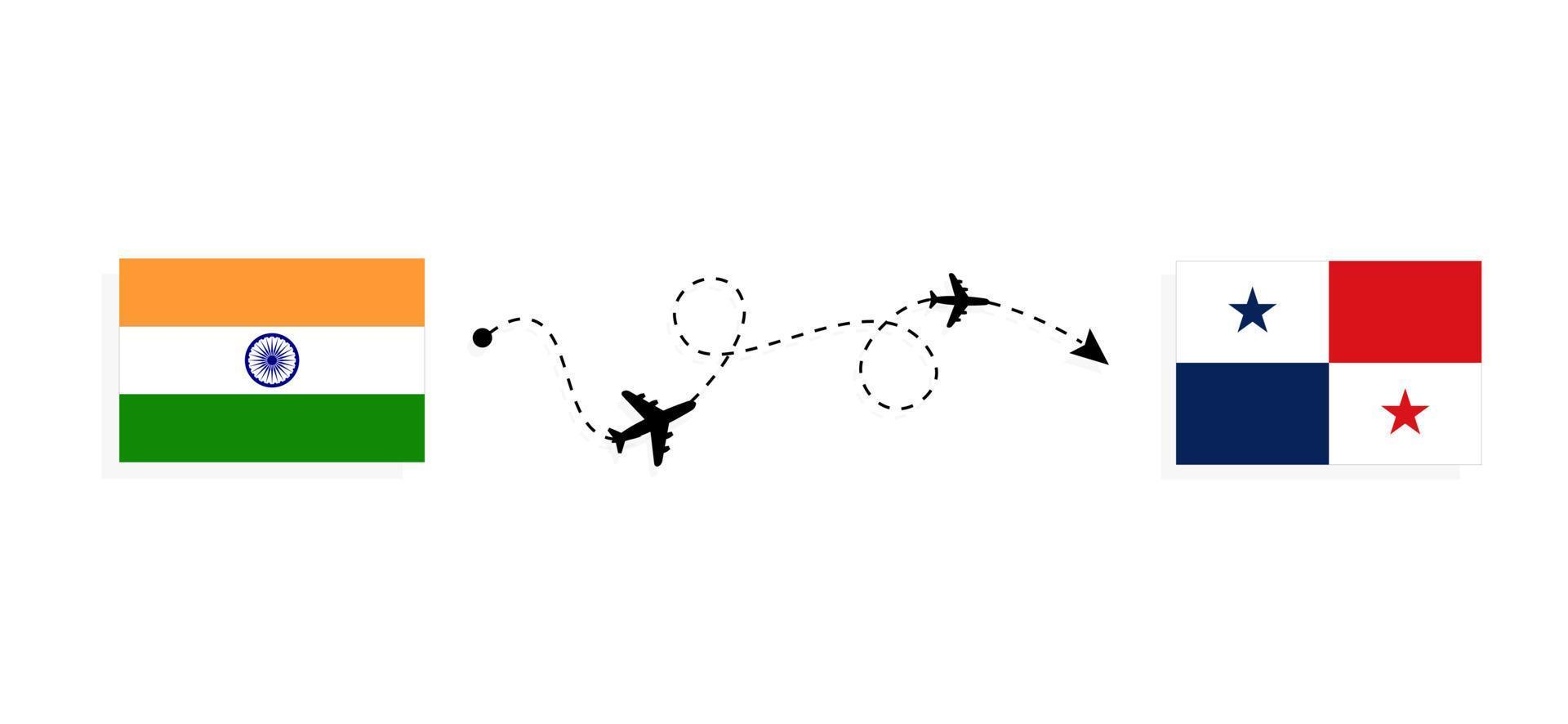 Flug und Reise von Indien nach Panama mit dem Reisekonzept des Passagierflugzeugs vektor