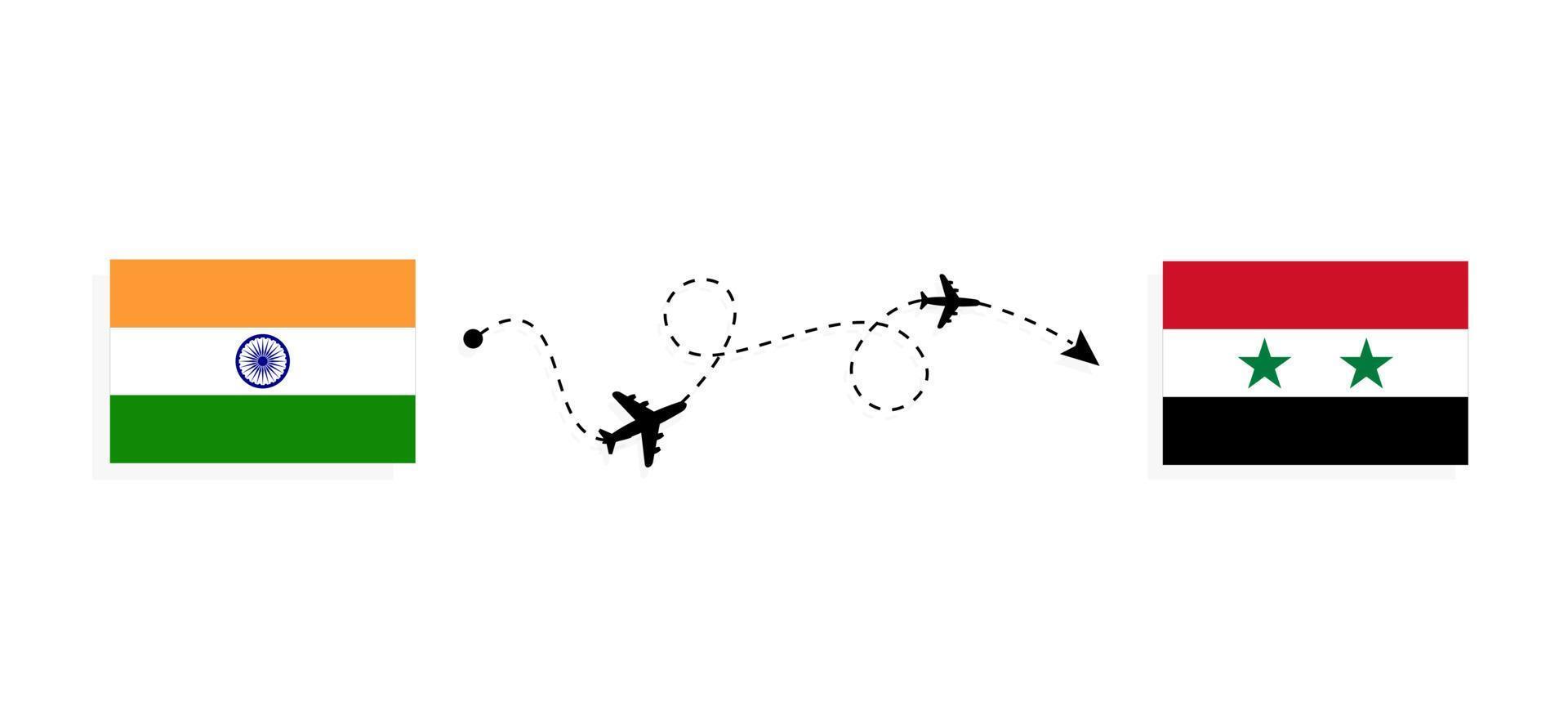 Flug und Reise von Indien nach Syrien mit dem Reisekonzept für Passagierflugzeuge vektor