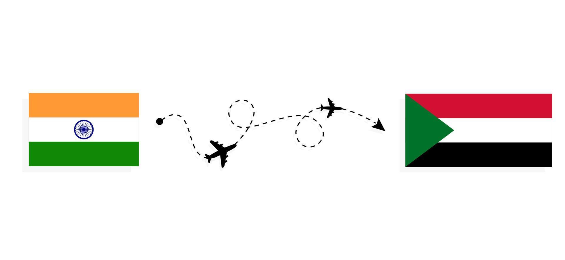 flyg och resor från Indien till Sudan med resekoncept för passagerarflygplan vektor