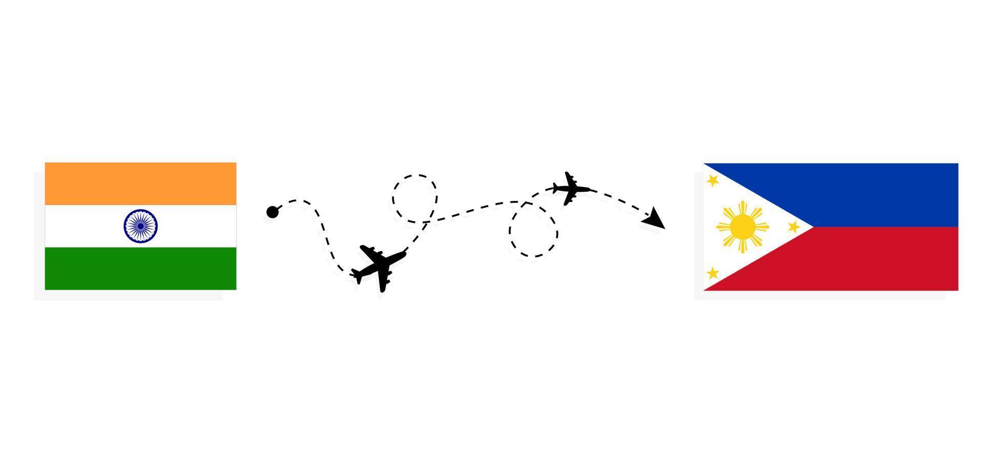 Flug und Reise von Indien nach Philippinen mit dem Reisekonzept für Passagierflugzeuge vektor