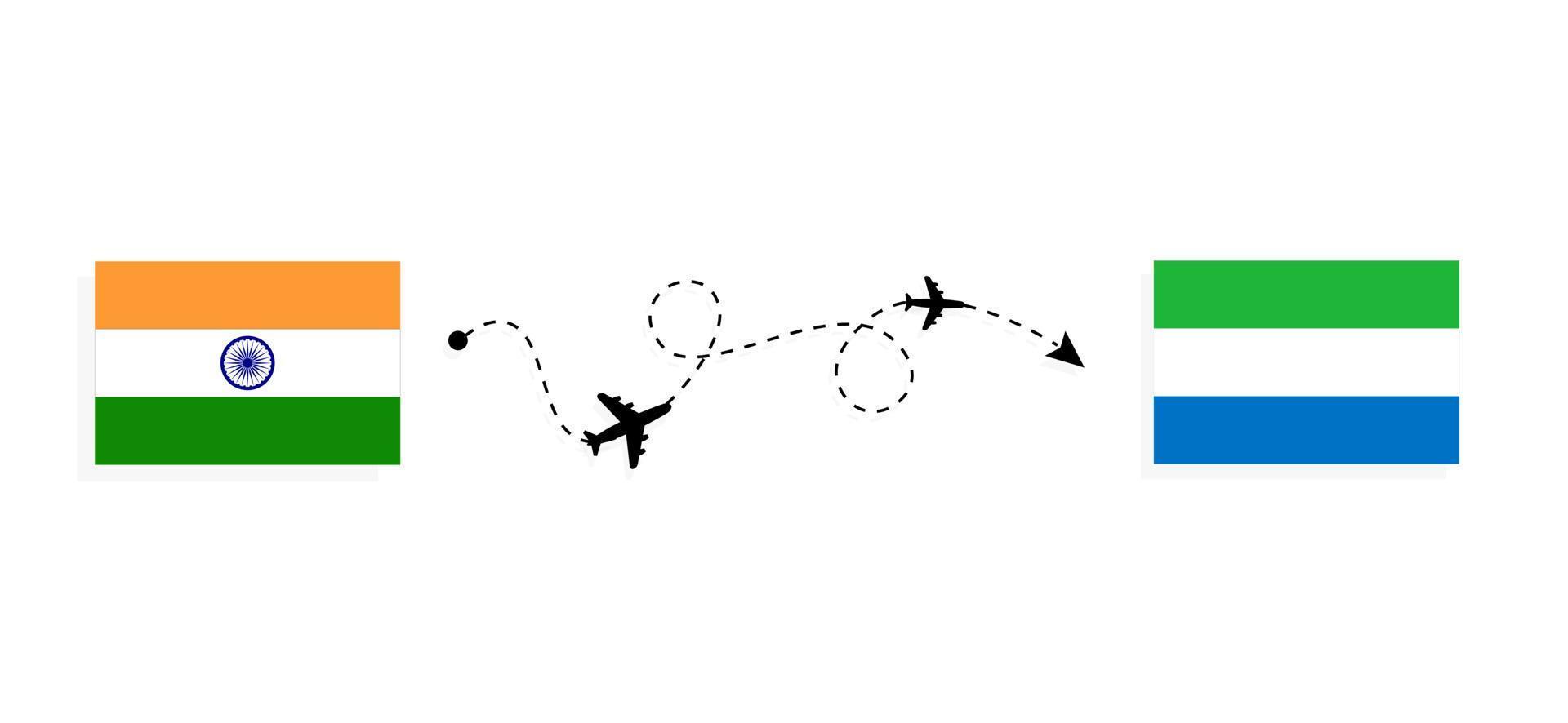 flyg och resor från Indien till Sierra Leone med passagerarflygplan vektor