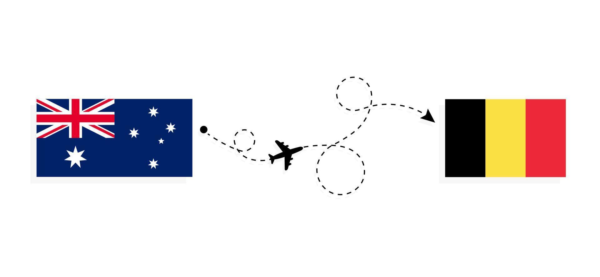 Flug und Reise von Australien nach Belgien mit dem Reisekonzept für Passagierflugzeuge vektor