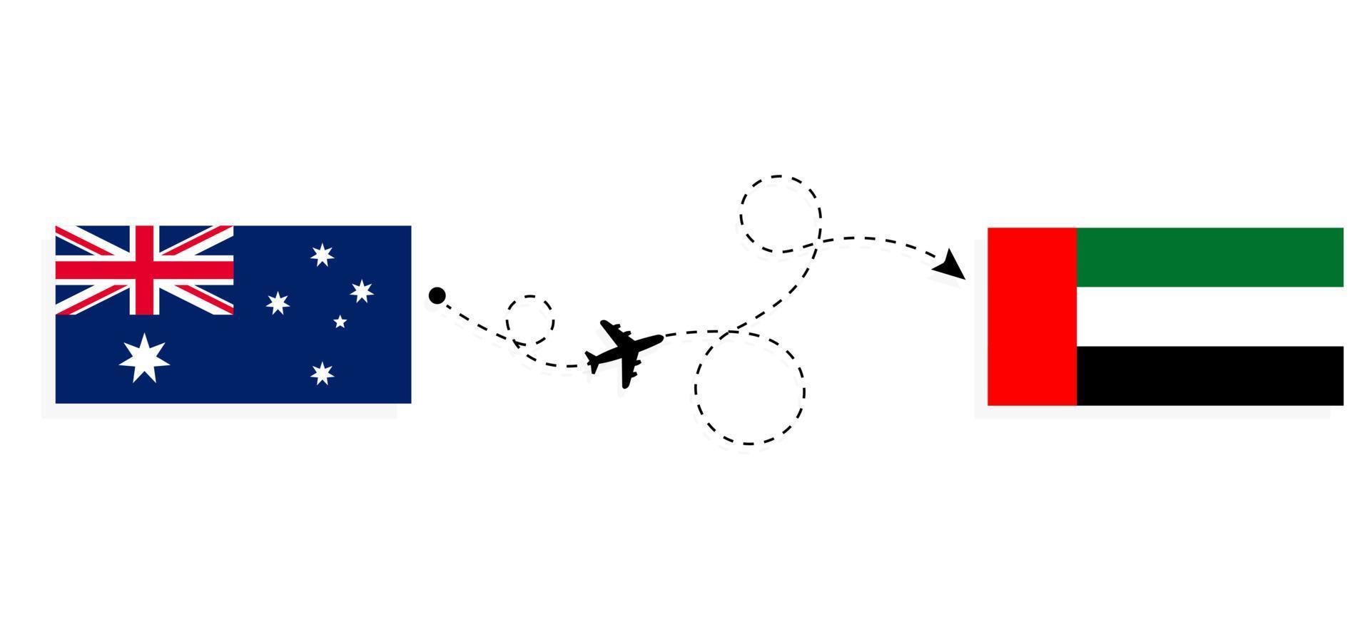 flyg och resor från Australien till Förenade Arabemiraten med passagerarflygplan vektor