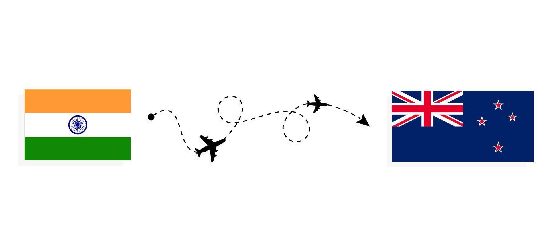 flyg och resor från Indien till Nya Zeeland med resekoncept för passagerarflygplan vektor