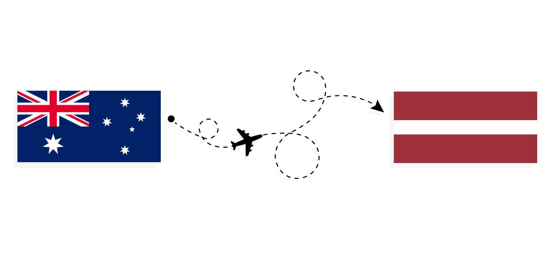 flyg och resor från Australien till Lettland med passagerarflygplan vektor