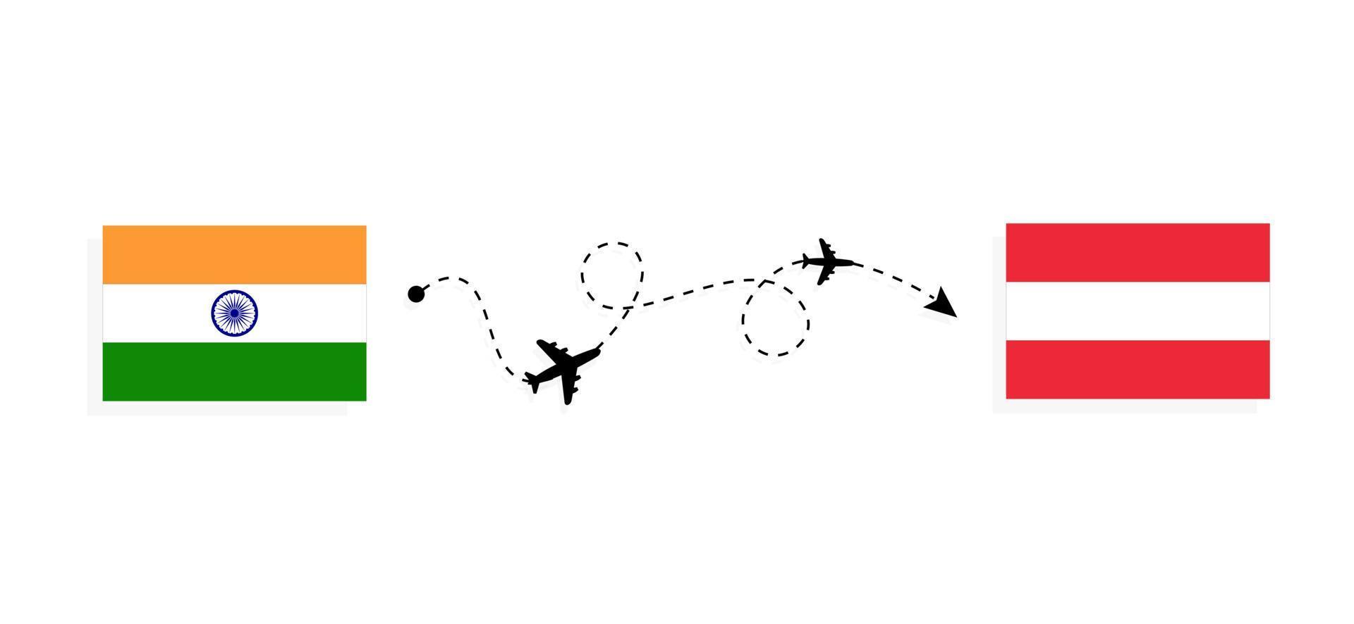 Flug und Reise von Indien nach Österreich mit dem Reisekonzept des Passagierflugzeugs vektor