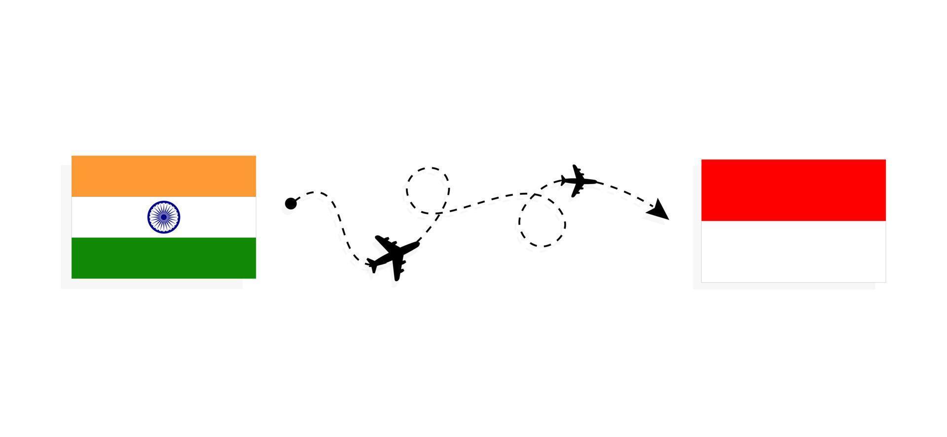flyg och resor från Indien till Indonesien med passagerarflygplan vektor