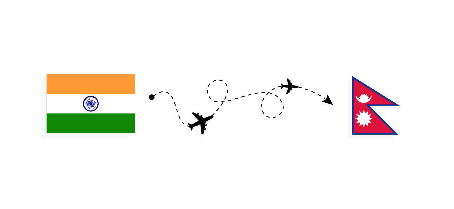 Flug und Reise von Indien nach Nepal mit dem Reisekonzept für Passagierflugzeuge vektor