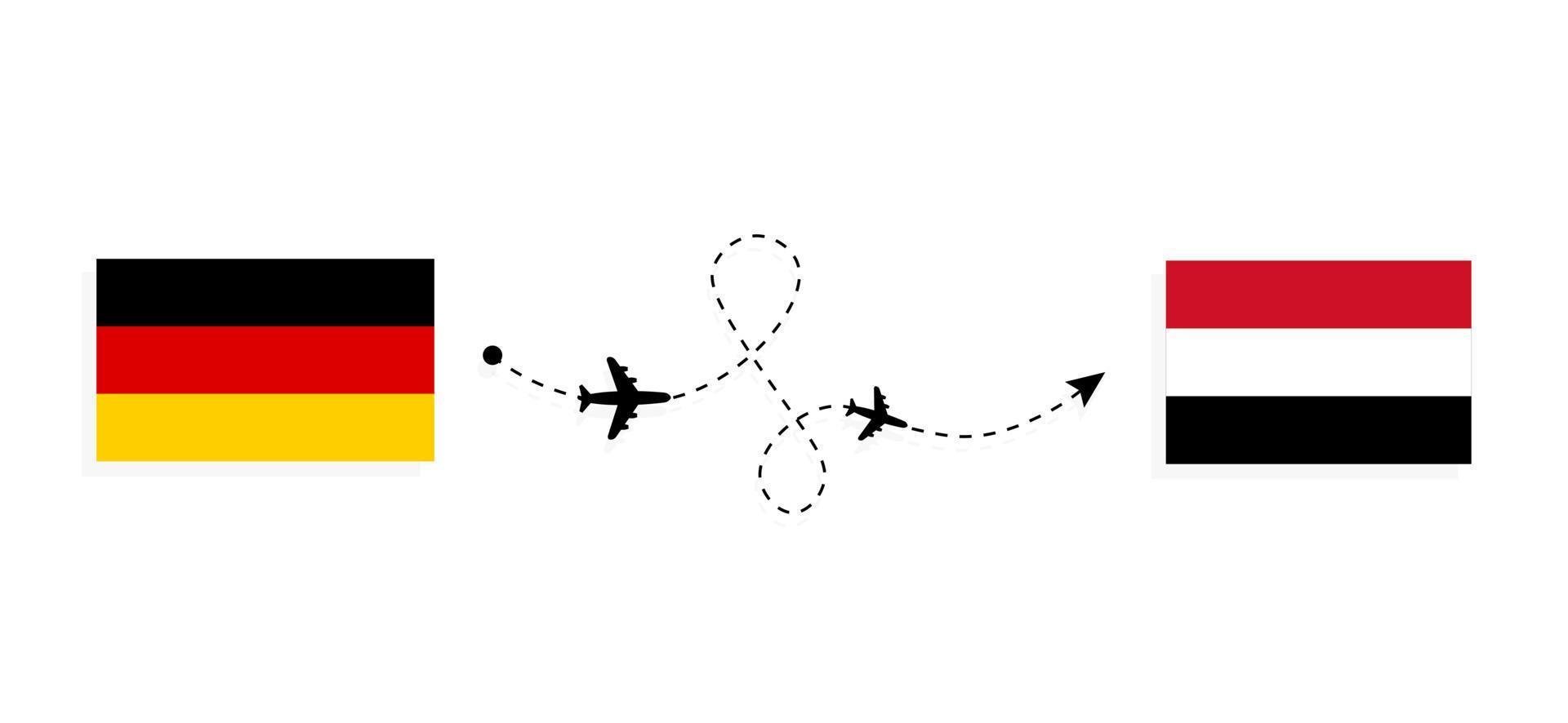 Flug und Reise von Deutschland in den Jemen mit dem Reisekonzept für Passagierflugzeuge vektor