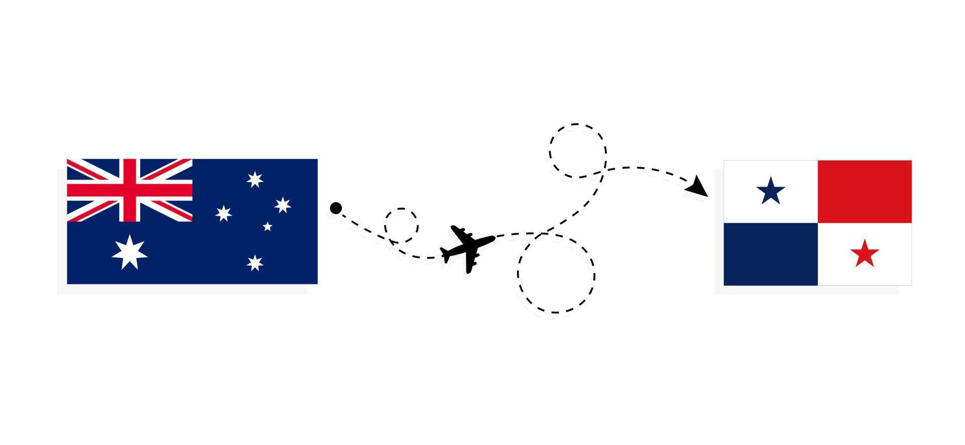 Flug und Reise von Australien nach Panama mit dem Reisekonzept für Passagierflugzeuge vektor