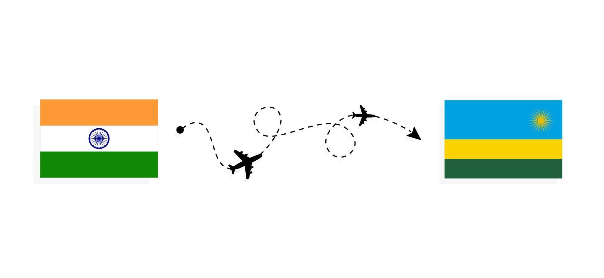 Flug und Reise von Indien nach Ruanda mit dem Reisekonzept für Passagierflugzeuge vektor