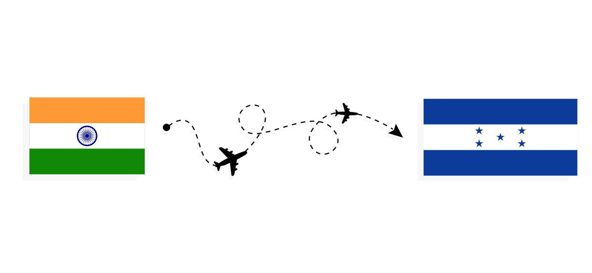 flyg och resor från Indien till honduras med passagerarflygplan vektor