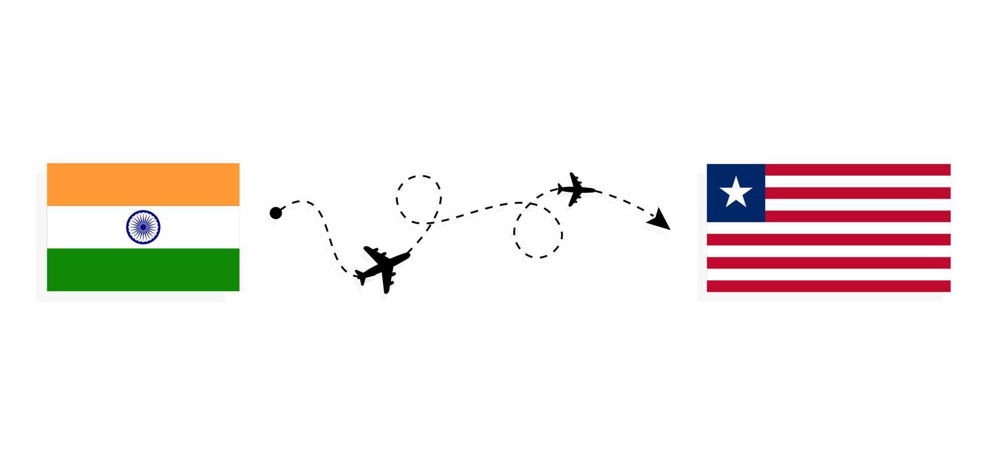 flyg och resor från Indien till Liberia med passagerarflygplan vektor