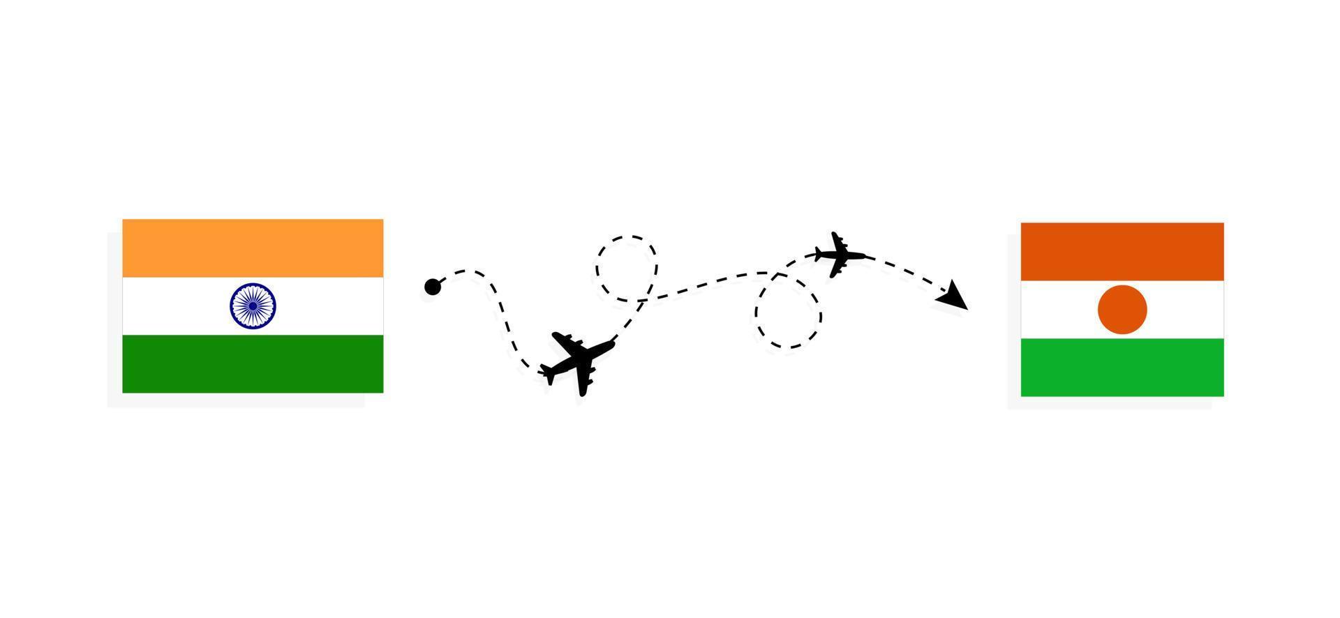 flyg och resor från Indien till niger med passagerarflygplan resekoncept vektor