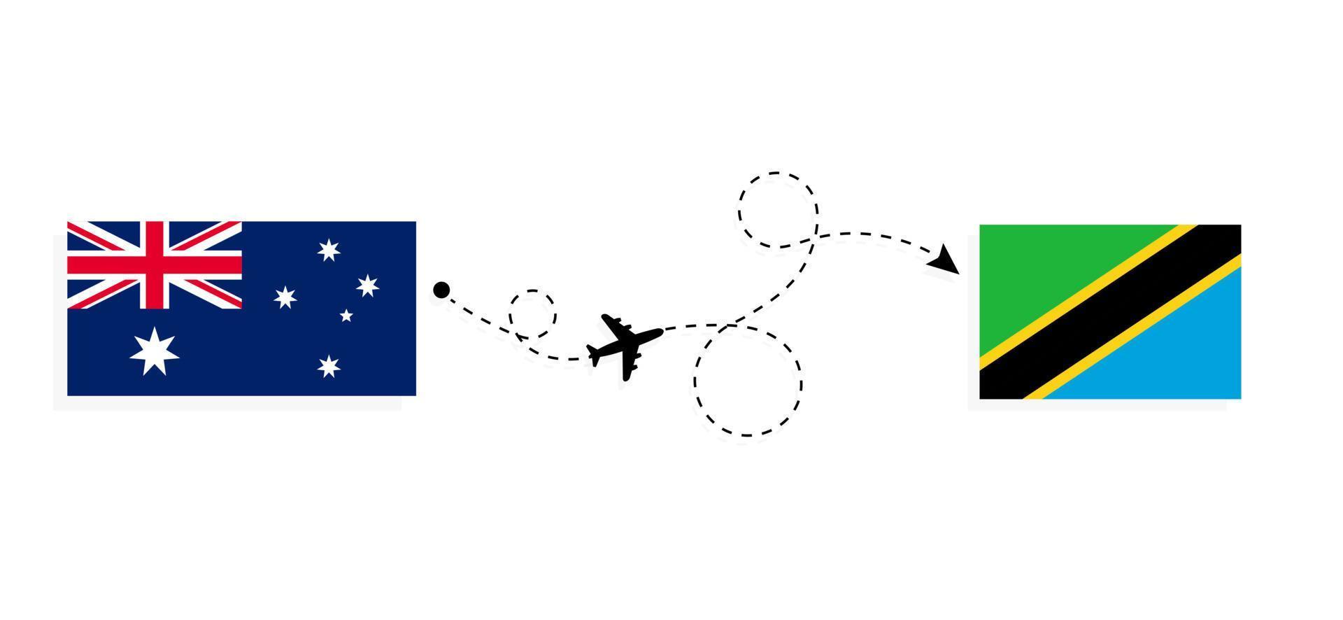 Flug und Reise von Australien nach Tansania mit dem Reisekonzept für Passagierflugzeuge vektor