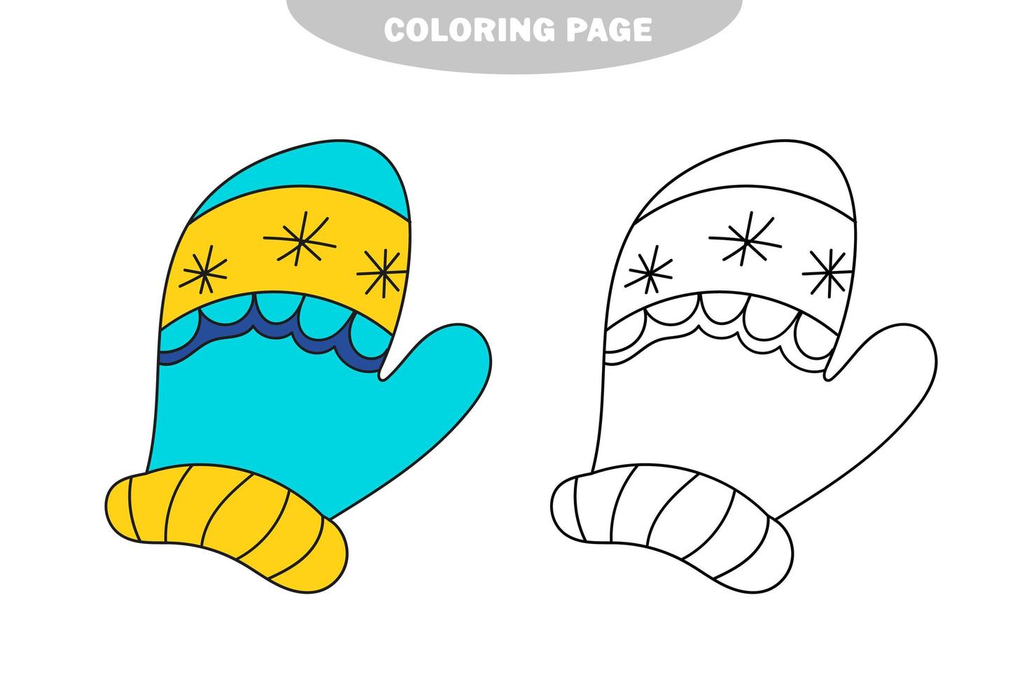 einfache Malvorlage. Winterhandschuh im Doodle-Stil. Vektor