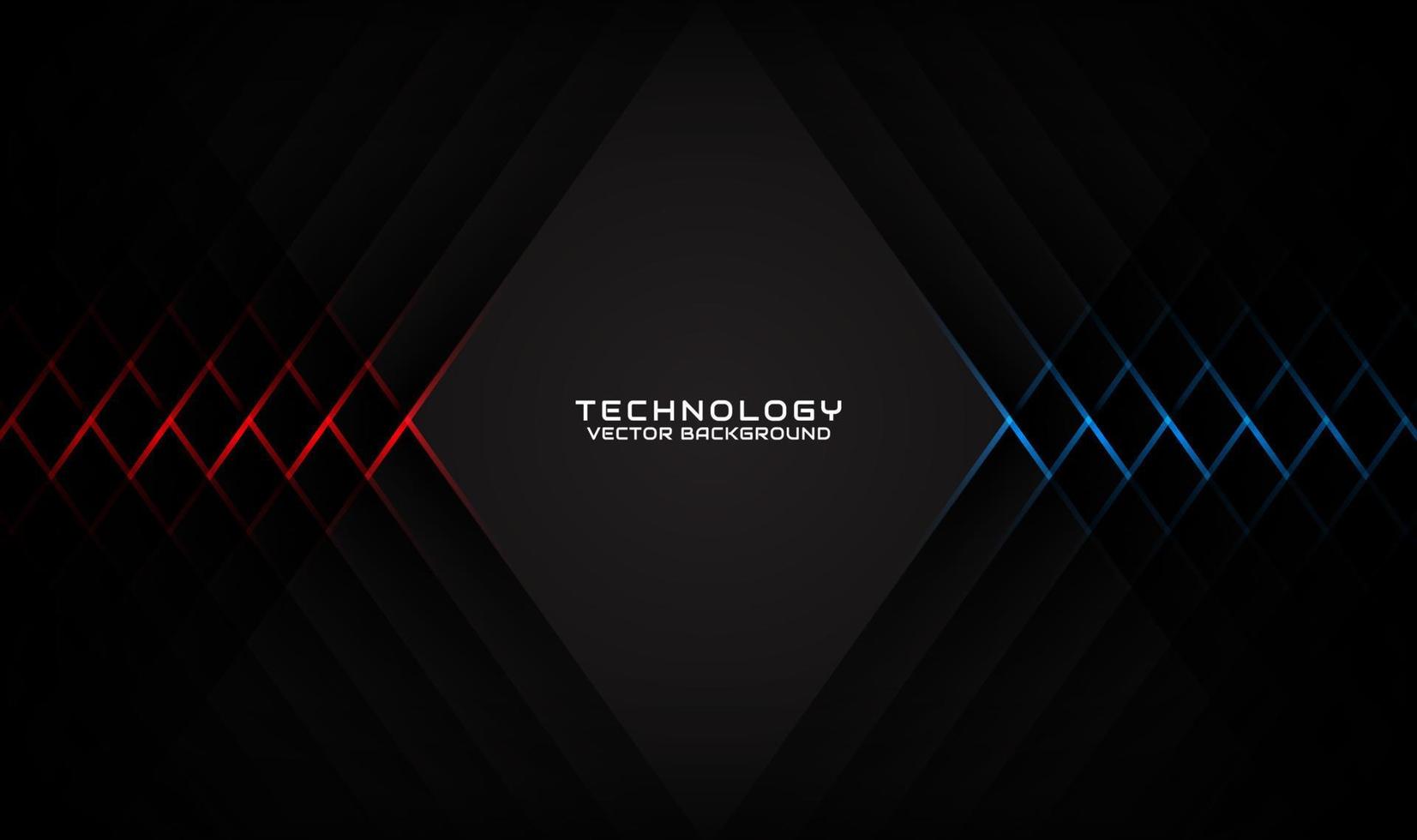 3D svart teknik abstrakt bakgrund, överlappande lager på mörkt utrymme med röda blå ljusa ränder effekt dekoration. modernt mallelement framtida stil för flygblad, omslag, broschyr eller målsida vektor