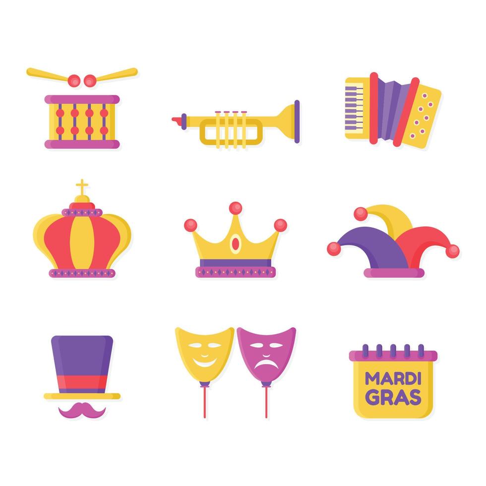 uppsättning mardi gras karneval ikoner vektor