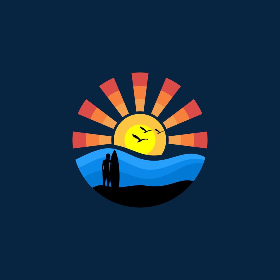 sunset surfa sommar logotyp mall vektor