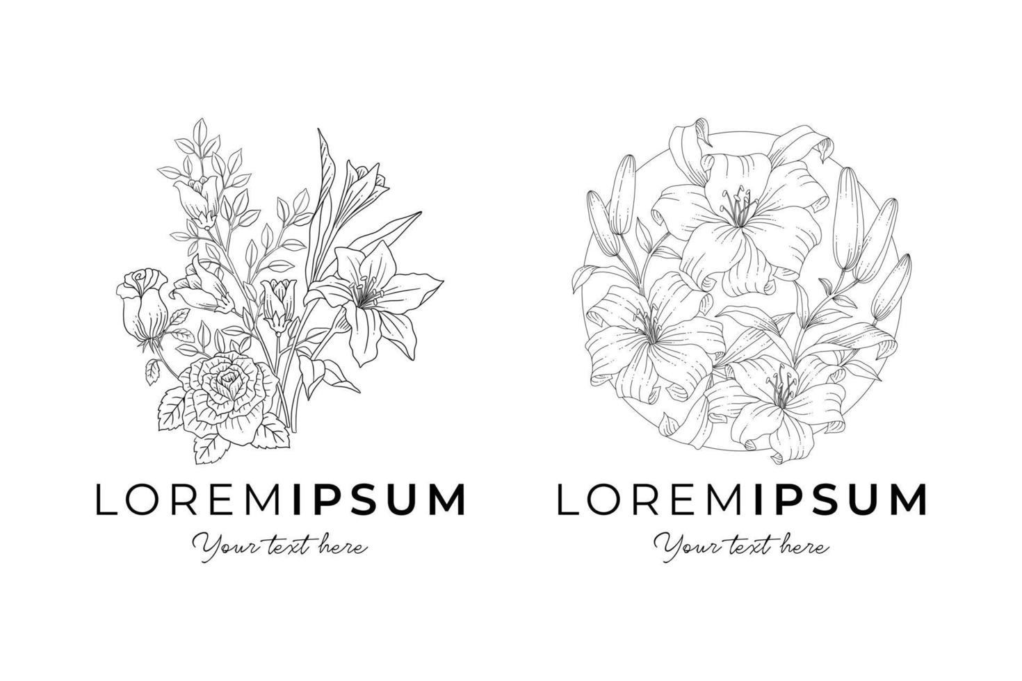 handritad botaniska blommor logotyp set vektor