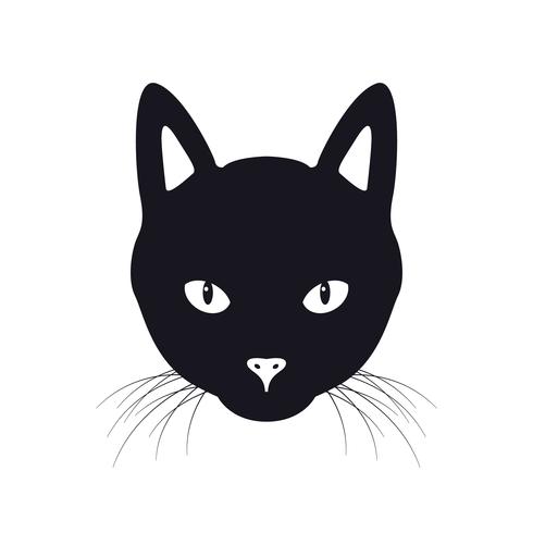 Den svarta kattens ansikte vektor illustration, isolerad på en vit bakgrund.