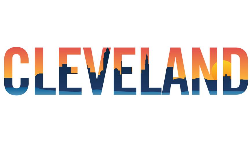 Cleveland skyline i text isolerad vektor grafisk illustration