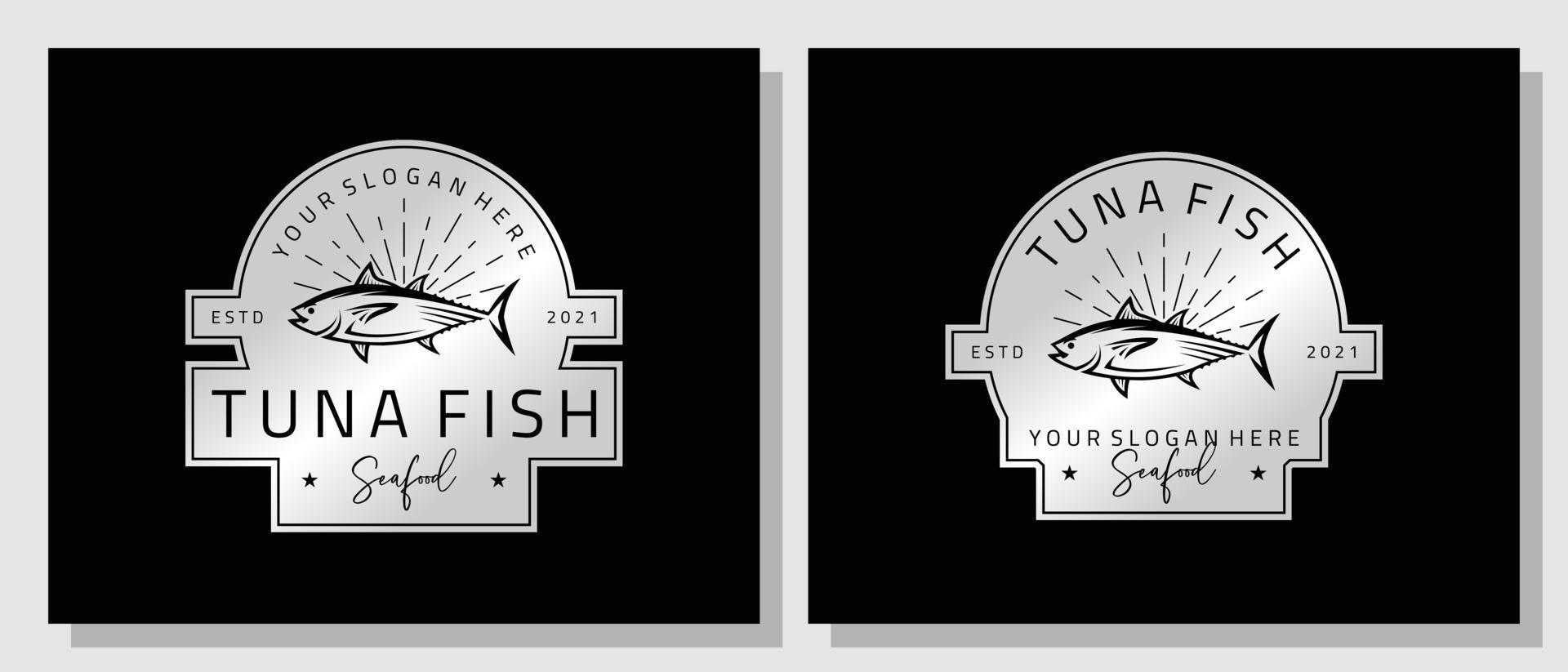 Meeresfrüchte Thunfisch frischer Lachs Vintage Luxus-Logo-Design vektor