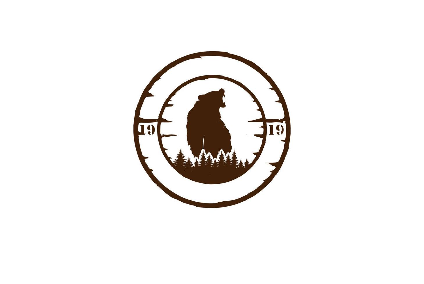 Kiefernzeder Fichte Nadelbaum Tanne immergrüne Lärche Zypresse Hemlock Bäume Wald mit brüllenden Eis Polar Grizzlybären für Outdoor Camping Abenteuer Logo Design Vektor