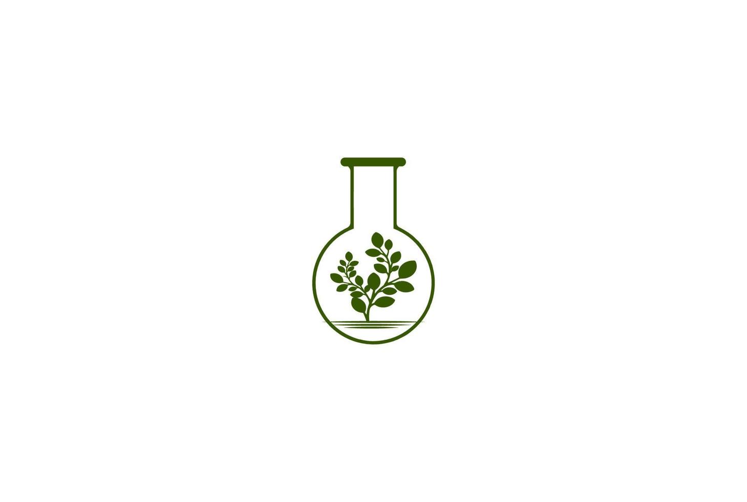 grüne Baumpflanze mit Laborglas für Wissenschaftsforschungslogo-Designvektor vektor