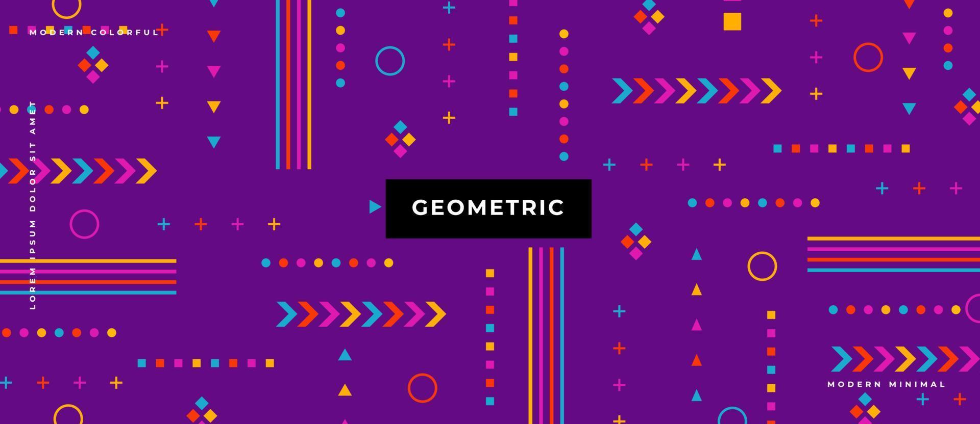 bunte geometrische Formen. Memphis-Design, Retro-Elemente formen auf violettem Hintergrund. vektor