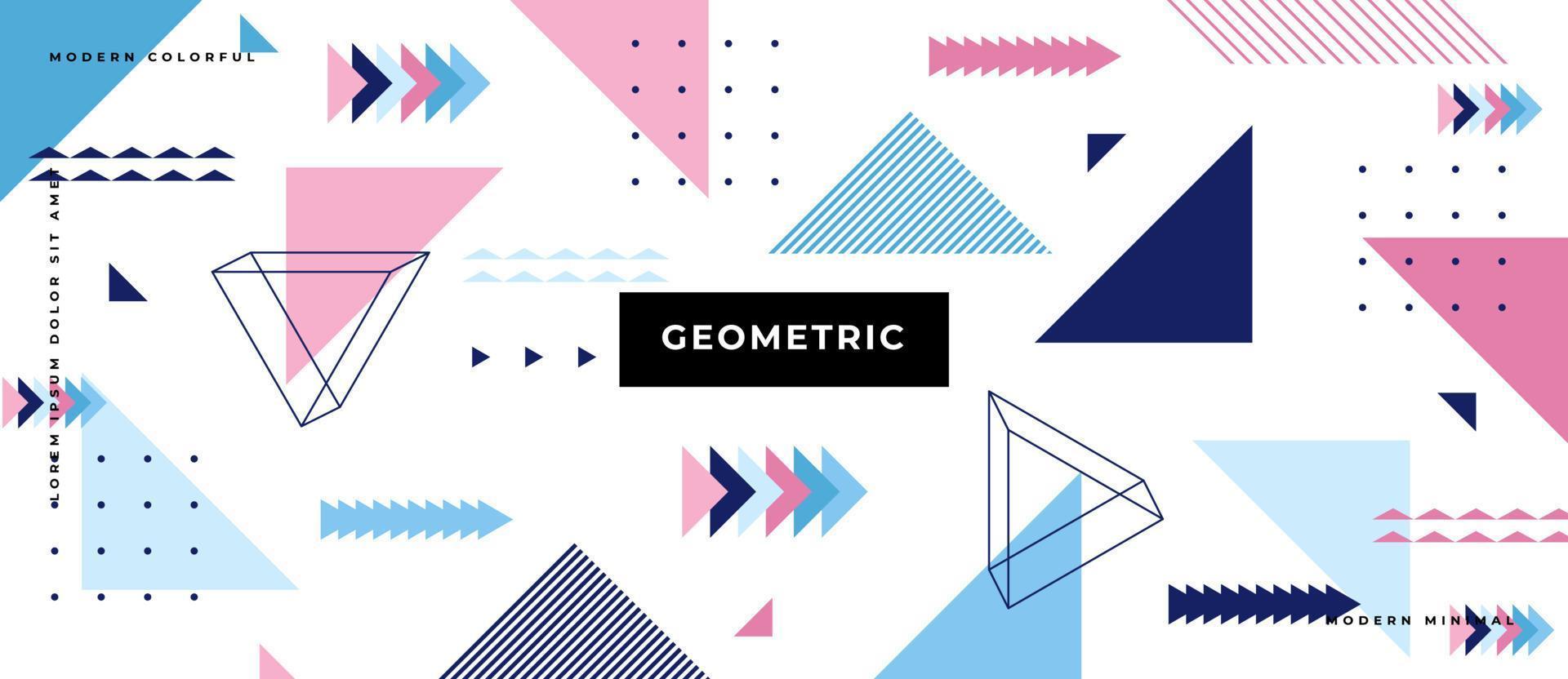 memphis sömlösa mönster. geometrisk rörlig triangel pastellfärg form, linje, prick i vit bakgrund. vektor