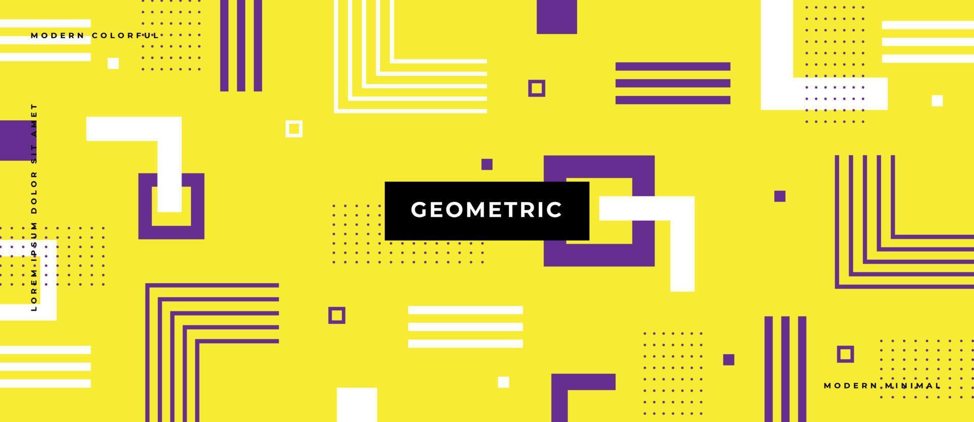 geometrisches nahtloses Muster. Memphis-Stil mit Quadrat, Linie, Punkt auf gelbem Hintergrund. vektor