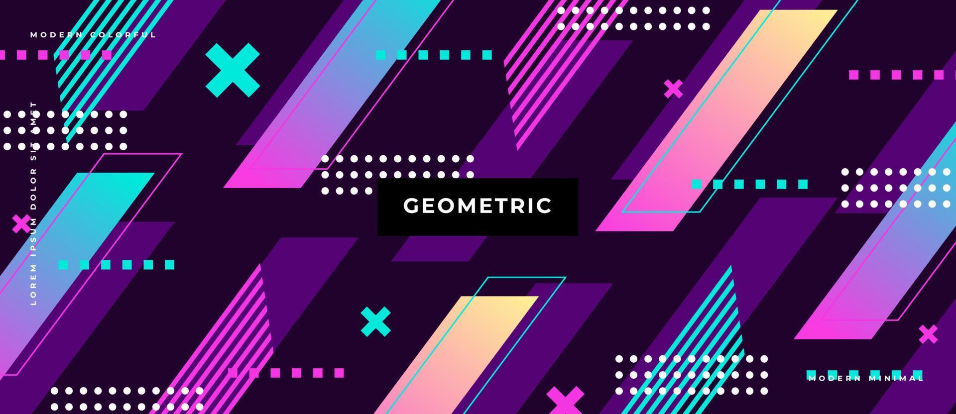 färgglada abstrakta neonelement med geometriska former. memphis stil linje, prick, triangel på neon bakgrund. vektor