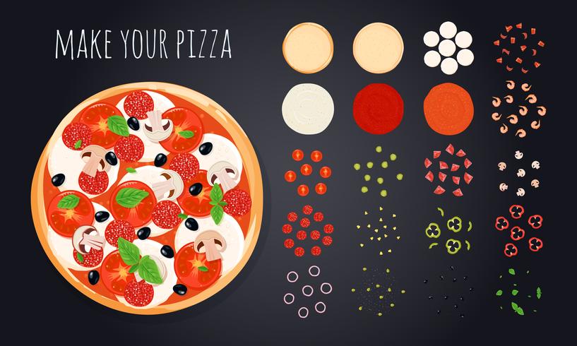 Machen Sie Pizza-Zutaten-Set vektor
