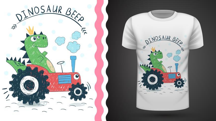 Dino med traktor - idé för tryckt t-shirt vektor