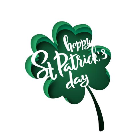 Pappersskuren former med silhuett av klöverblad och bokstäver Happy St.Patrick&#39;s Day. vektor