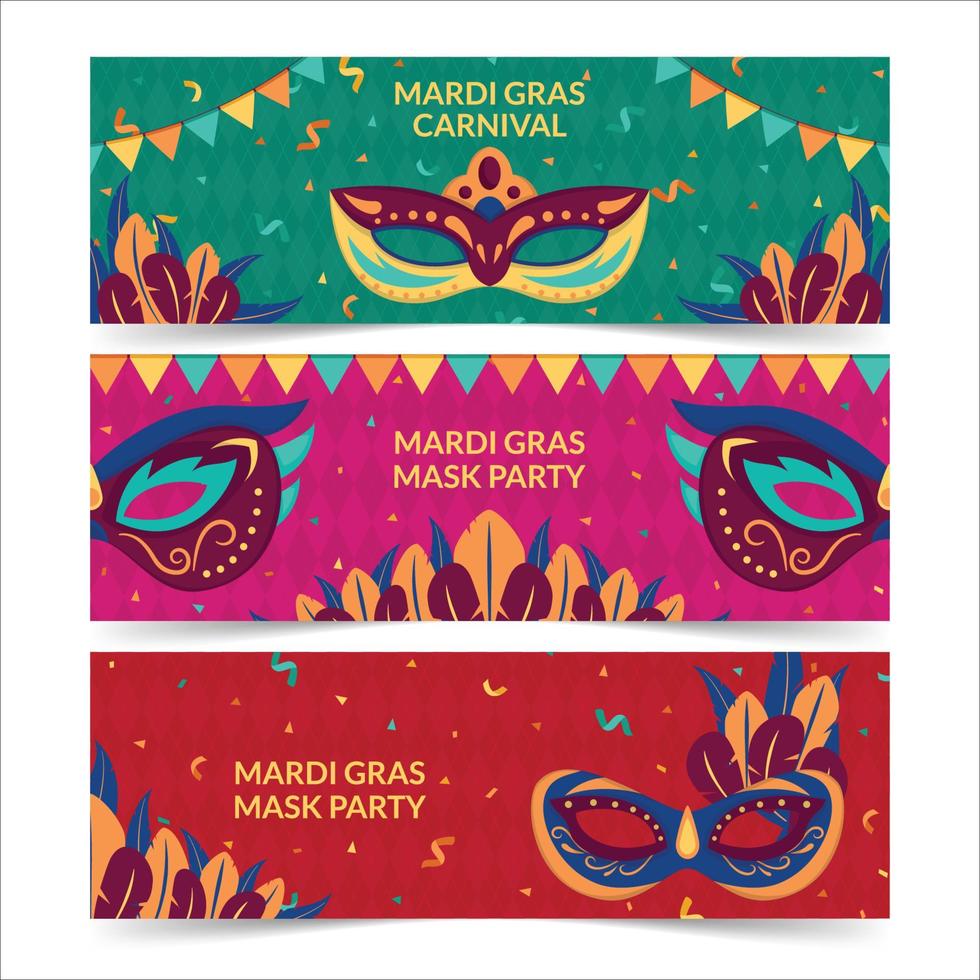 Mardi gras mask banner set vektor