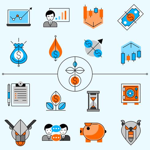 Investitionslinie Icons Set vektor