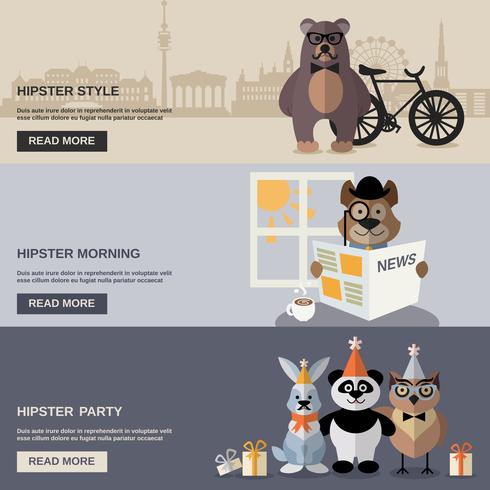 djur hipster banner set vektor