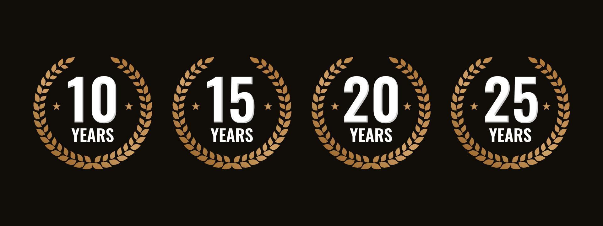 10, 15, 20, 25 Jahre Jubiläum Design Vektor Illustration Logo Symbol Vorlage