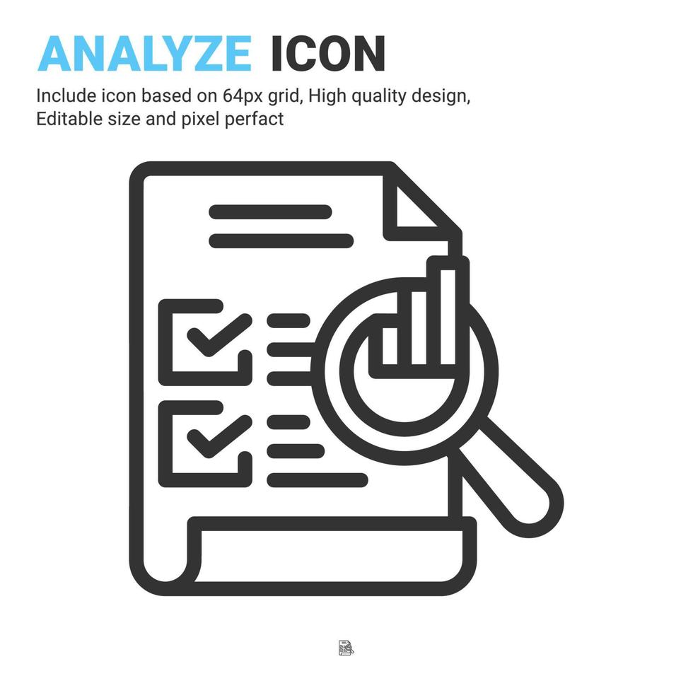 analysera ikon vektor med dispositionsstil isolerad på vit bakgrund. vektor illustration analytiska, rapport tecken symbol ikon koncept för företag, finans, industri, företag, appar, webb och projekt