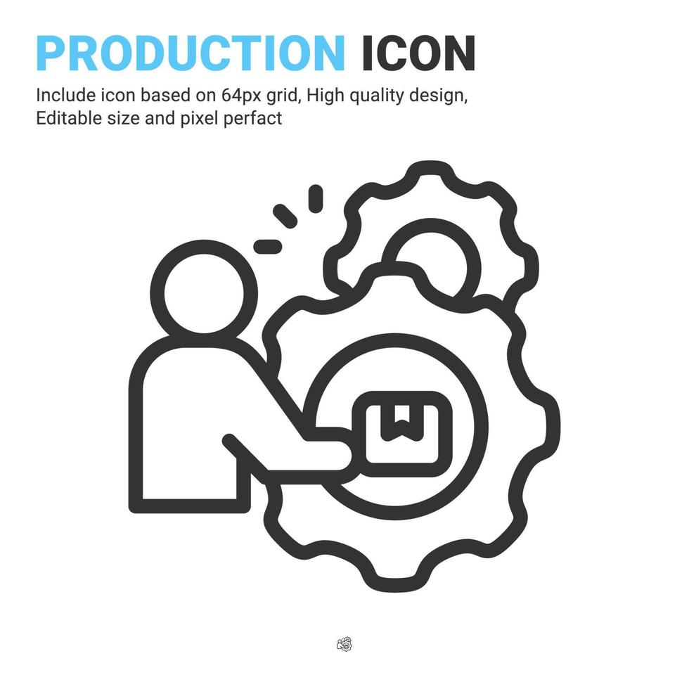 produktion ikon vektor med dispositionsstil isolerad på vit bakgrund. vektor illustration tillverkning tecken symbol ikon koncept för företag, finans, industri, företag, appar, webb och projekt