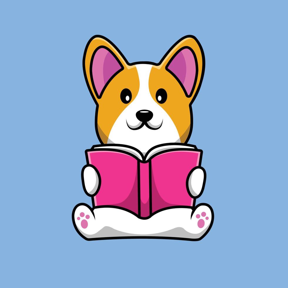 söt corgi hund läsa bok vektor ikon illustration