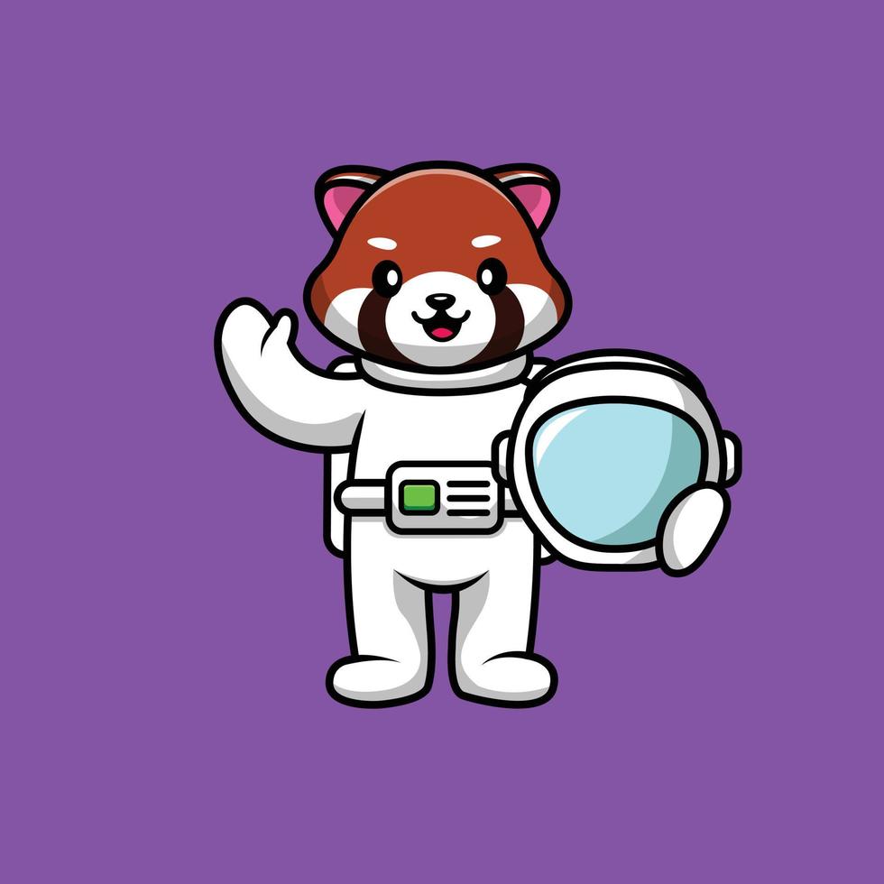 niedlicher Astronaut roter Panda, der Helmvektorikonenillustration hält vektor