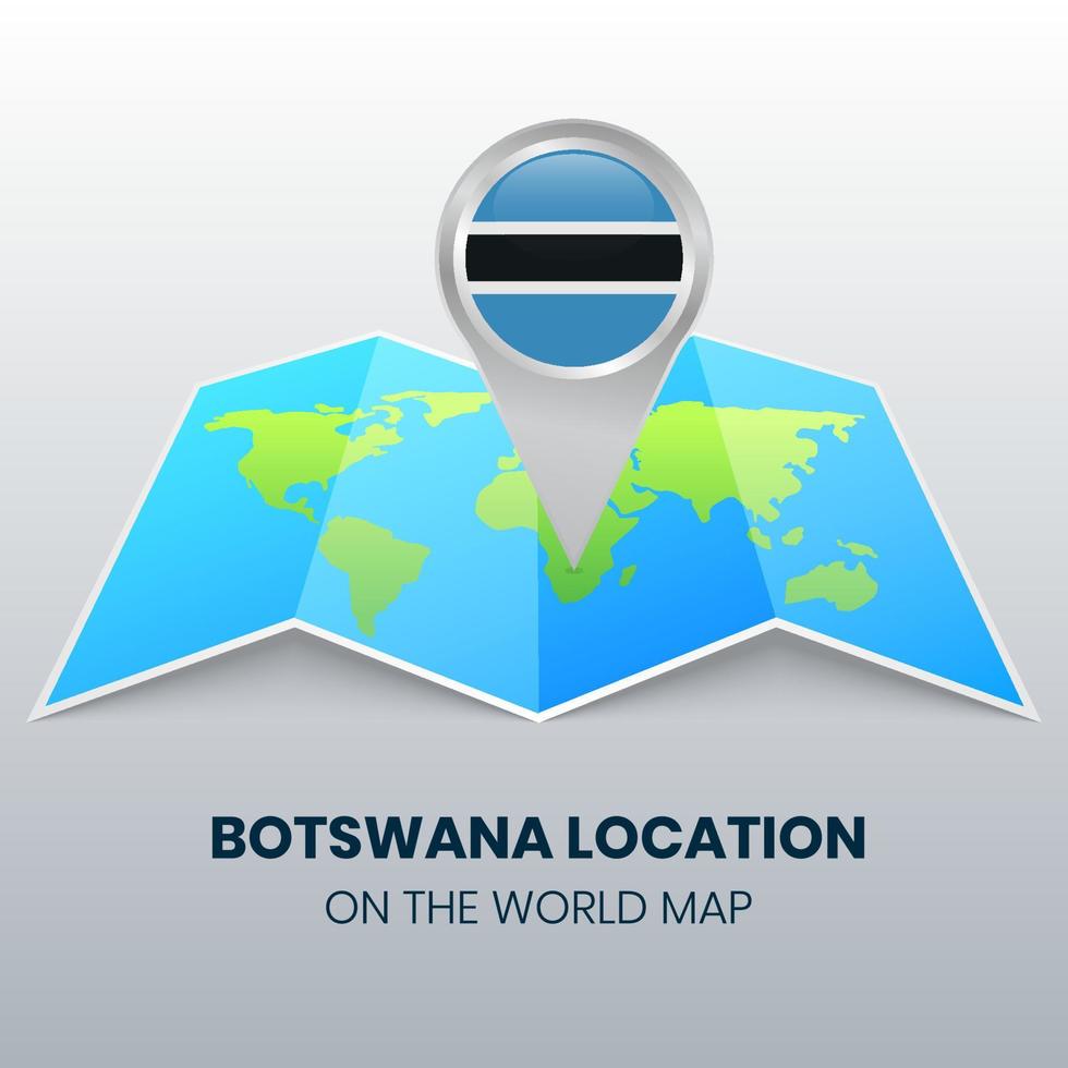 Standortsymbol von Botswana auf der Weltkarte, rundes Stiftsymbol von Botswana vektor