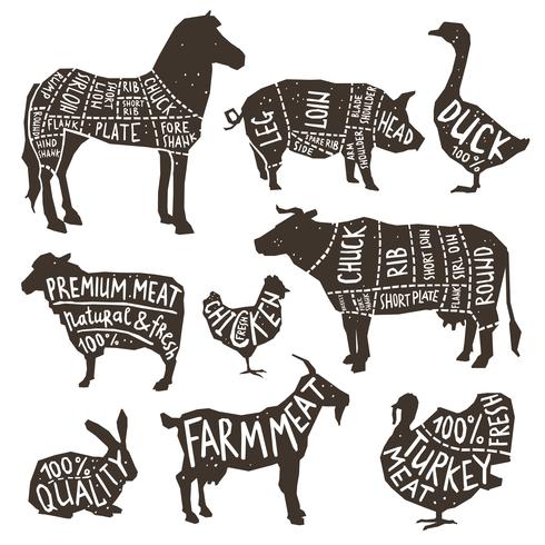 Farm Animals Silhouette Typography vektor