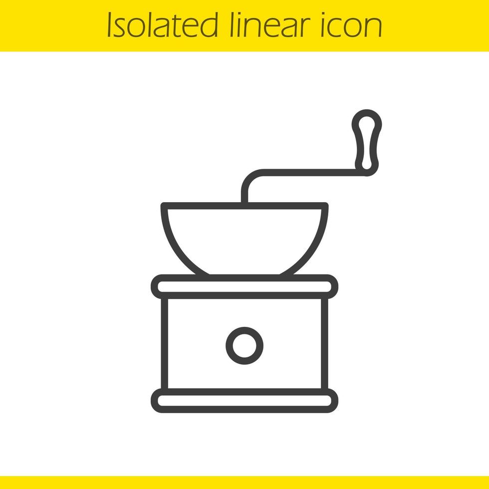 kaffekvarn linjär ikon. tunn linje illustration. klassisk vintage kaffekvarn kontursymbol. vektor isolerade konturritning